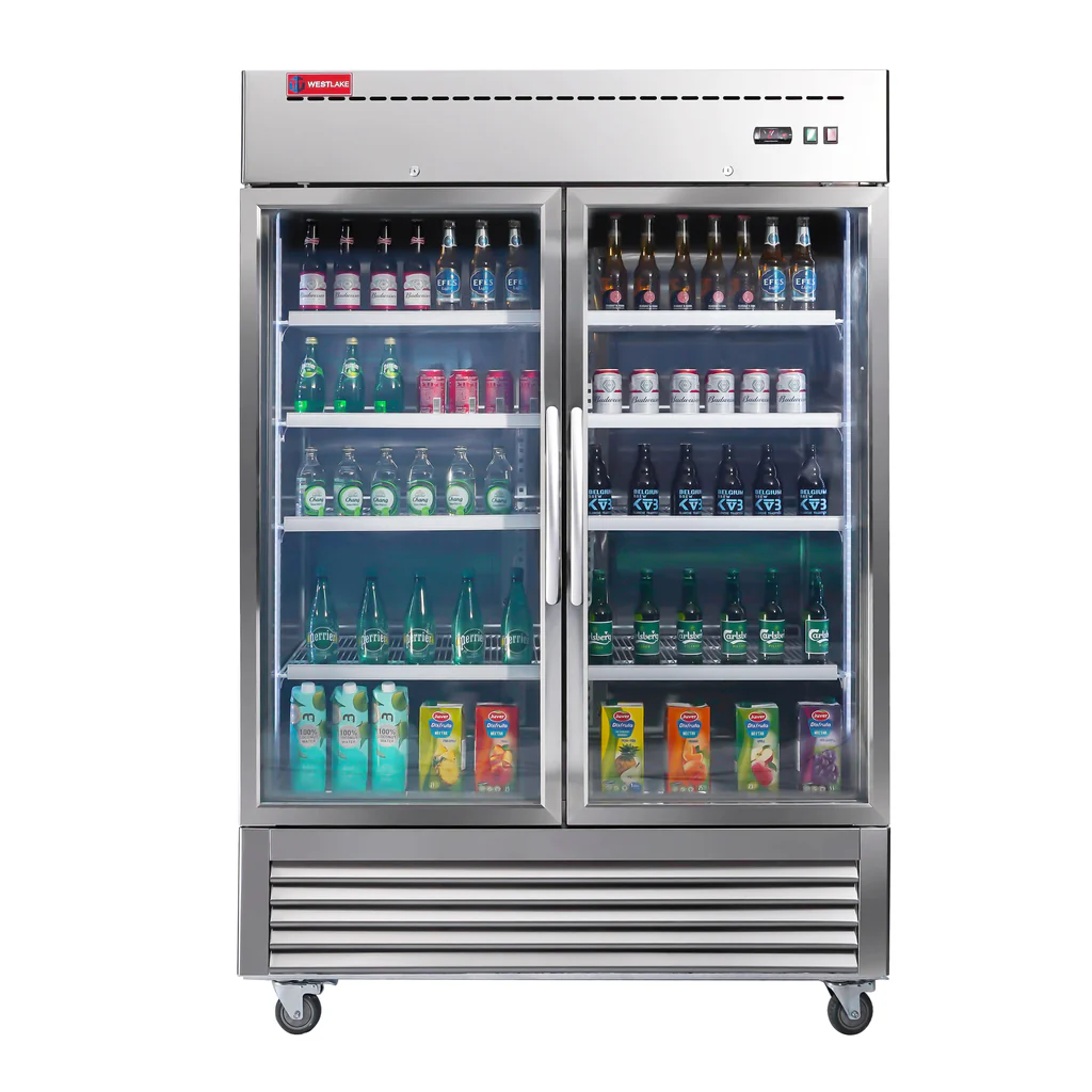 WESTLAKE 54" 2-Door Restaurant Commercial Glass Fridge Refrigerator Merchandiser 49 Cu.ft Stainless Steel Display Cooler