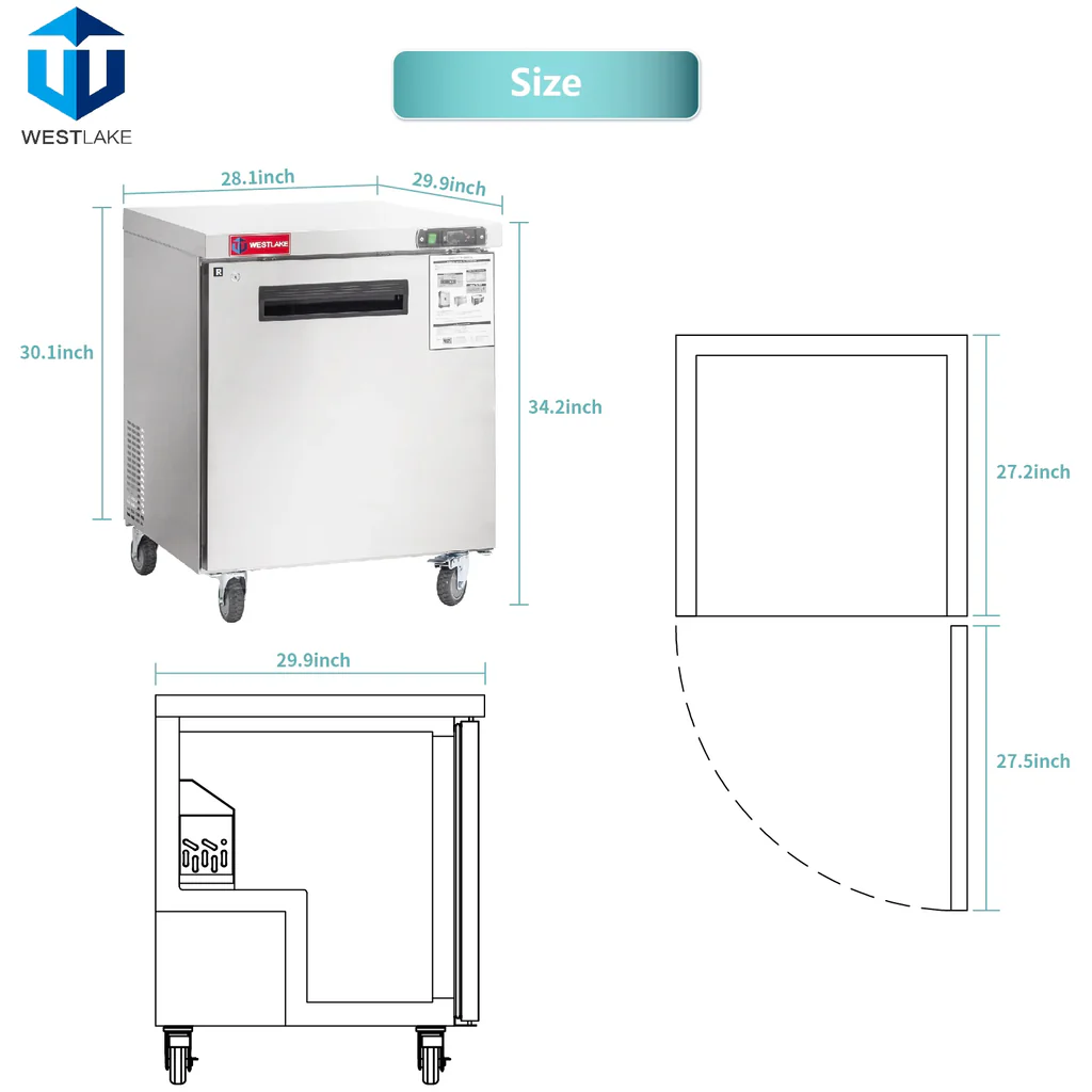 28" 1 Door Commercial Undercounter Refrigerator