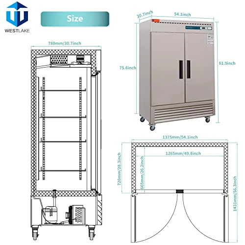 2 Door 54" Commercial Reach-In Freezer