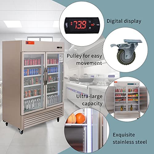 WESTLAKE 54" 2-Door Restaurant Commercial Glass Fridge Refrigerator Merchandiser 49 Cu.ft Stainless Steel Display Cooler