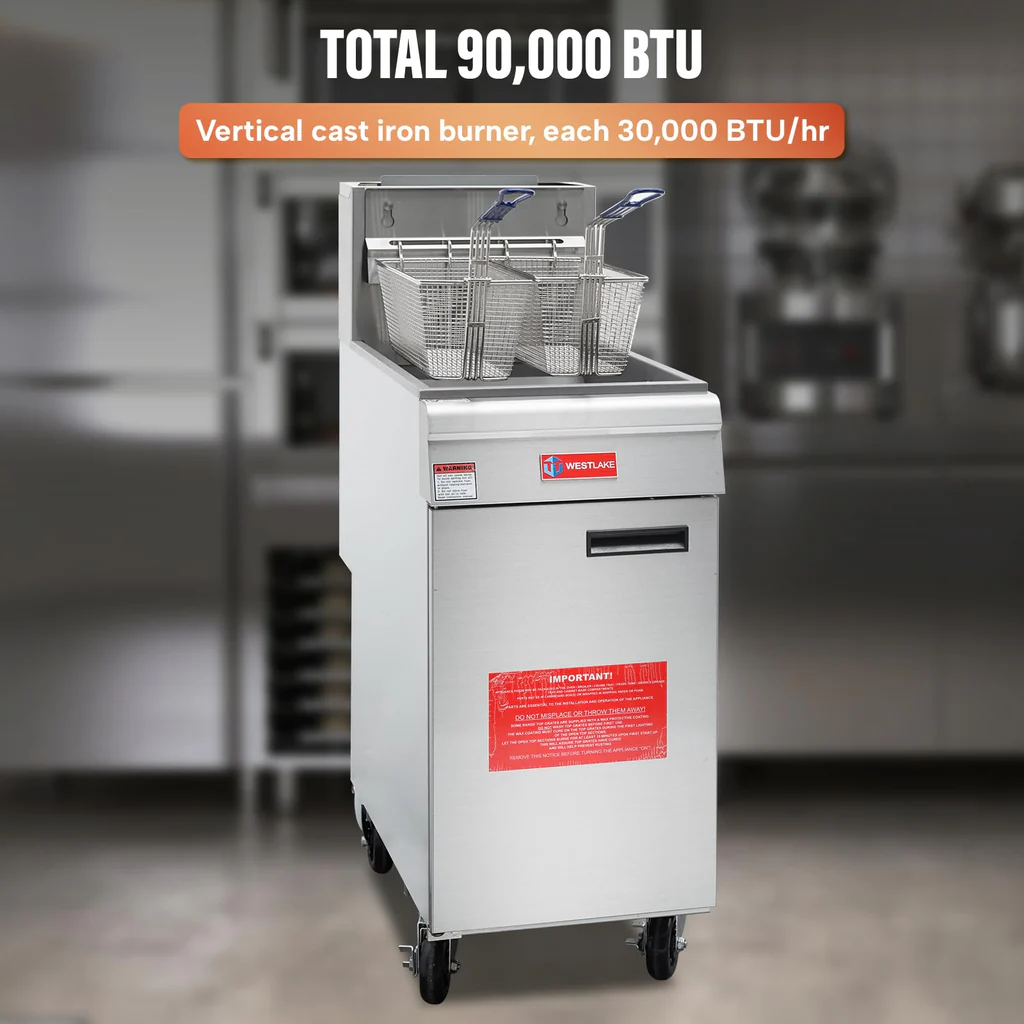 WESTLAKE 40 lb. Commercial Gas Floor Fryer with Casters | GF90 90,000 BTU
