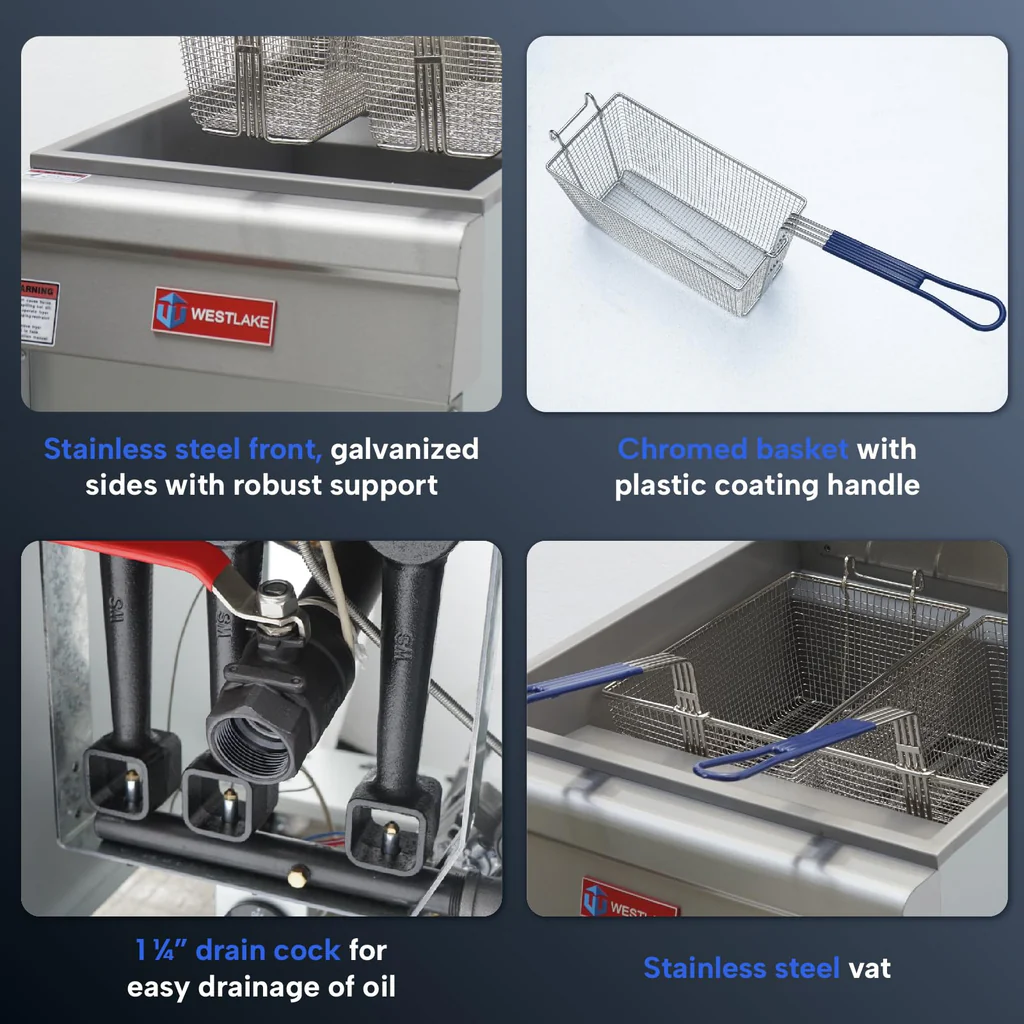 WESTLAKE 40 lb. Commercial Gas Floor Fryer with Casters | GF90 90,000 BTU