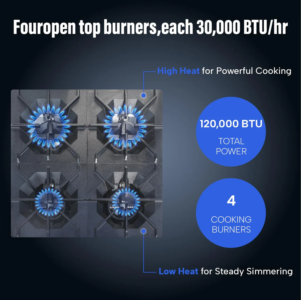 WESTLAKE 4 Burner 24" Restaurant Commercial Gas Range with Standard Oven 151,000 BTU Stainless Steel